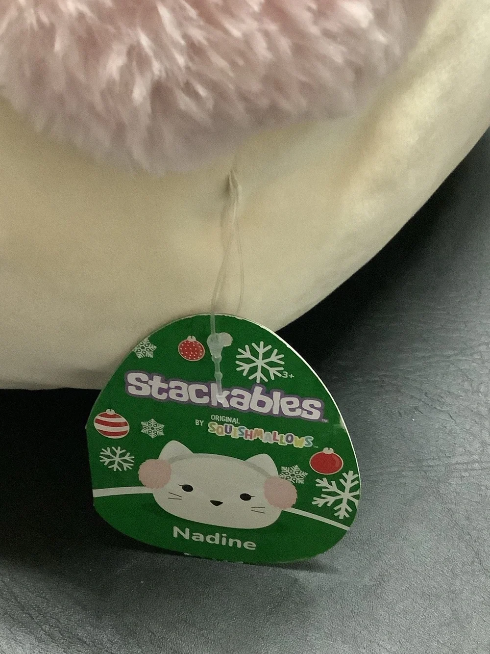 Squishmallows Cream Nadine Stackables with Pink Pom Pom